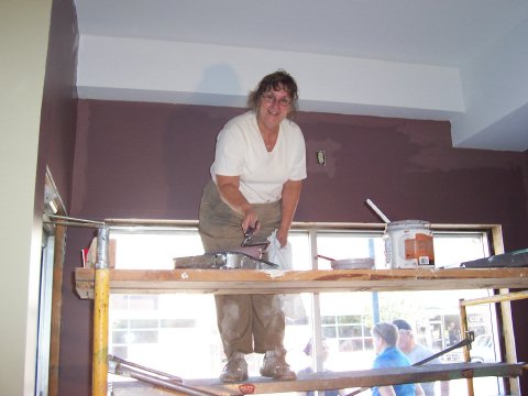 Sharon paints the cafe